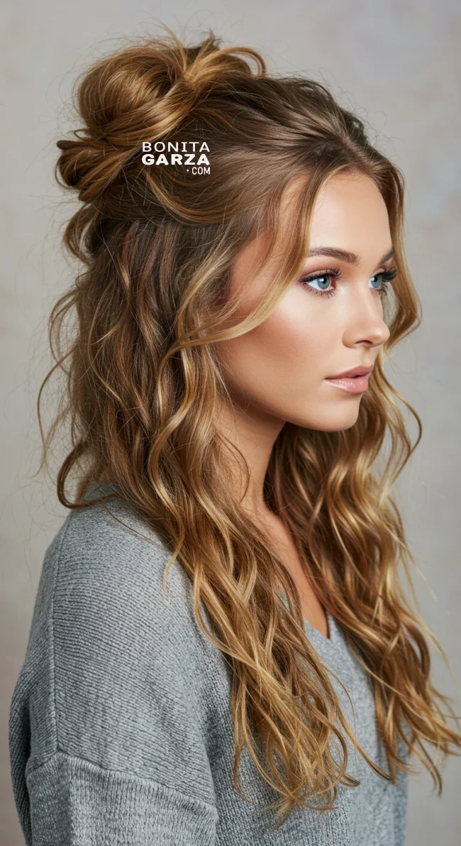 8. Half-Up Messy Bun | Perfect Messy Bun Ideas In A Short Time - Hairstyle Trick