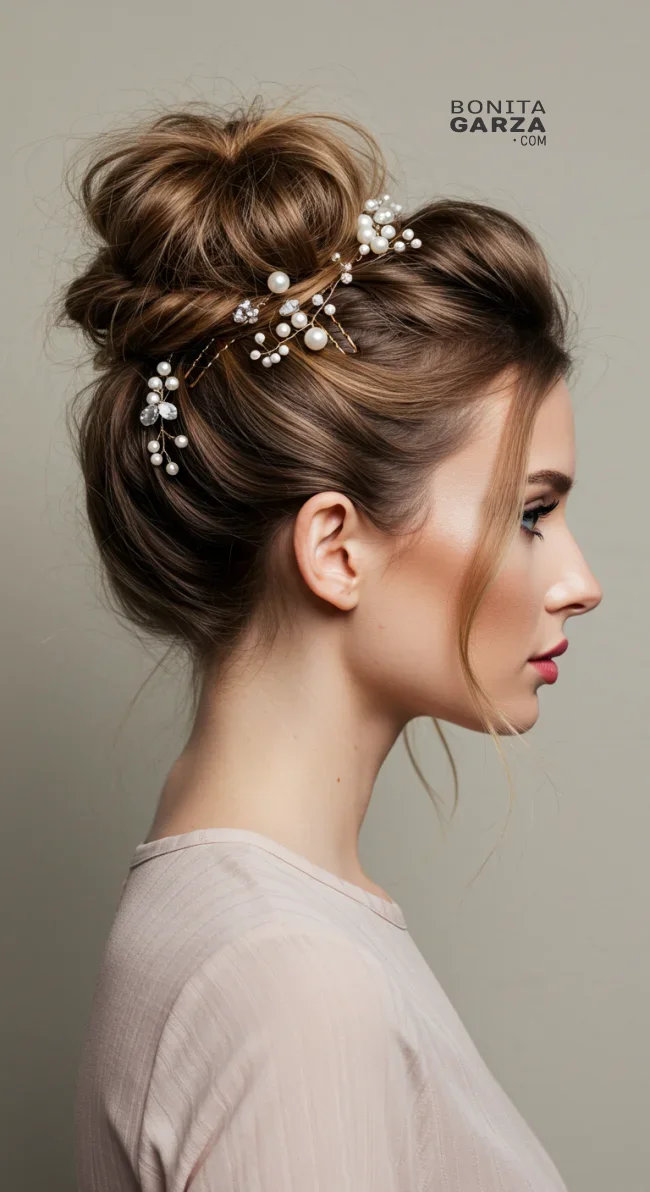 13. Messy Bun with Hair Accessories | Perfect Messy Bun Ideas In A Short Time - Hairstyle Trick