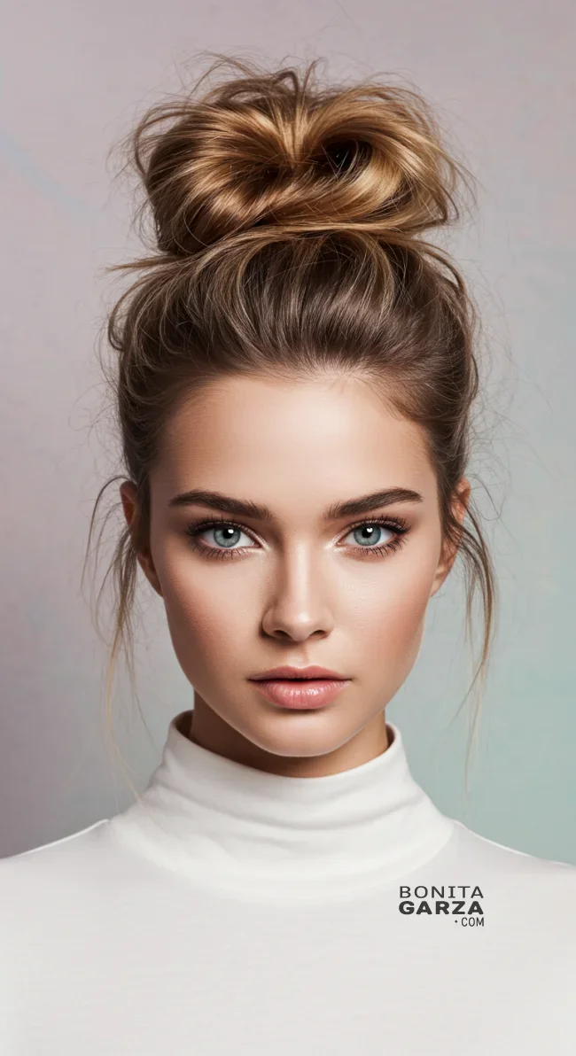 12. Textured Messy Bun with Volume | Perfect Messy Bun Ideas In A Short Time - Hairstyle Trick