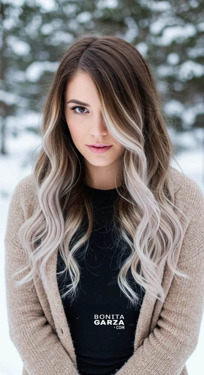 14. Winter Platinum Balayage | 15 Ways To Rock Winter Highlights For Brown Hair