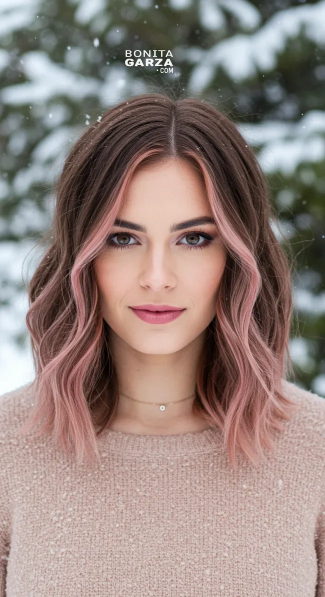 10. Rose Gold Shimmer | 15 Ways To Rock Winter Highlights For Brown Hair