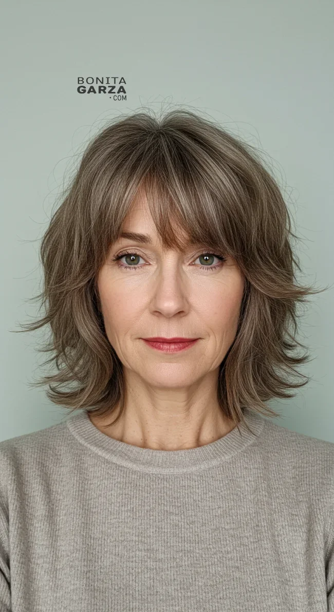 10. Wispy Bangs with Shoulder-Length Hair | 15 Popular Hairstyles For Women Over 60