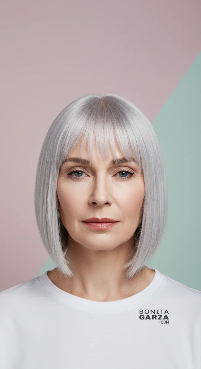 6. Silver Blunt Cut | 15 Popular Hairstyles For Women Over 60