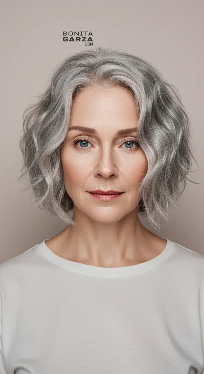 5. Chin-Length Wavy Bob | 15 Popular Hairstyles For Women Over 60