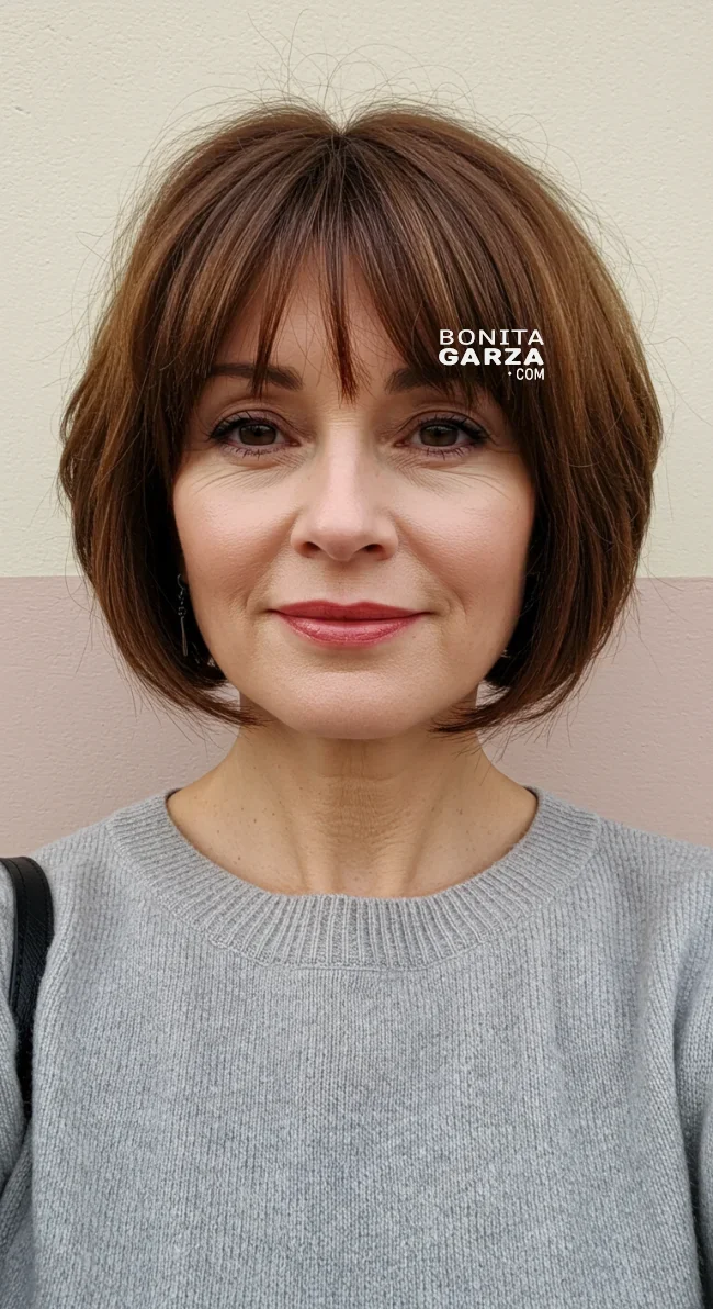 1. Classic Fringe Layered Bob | Over 50: Fringe Layered Bob For Fine Hair