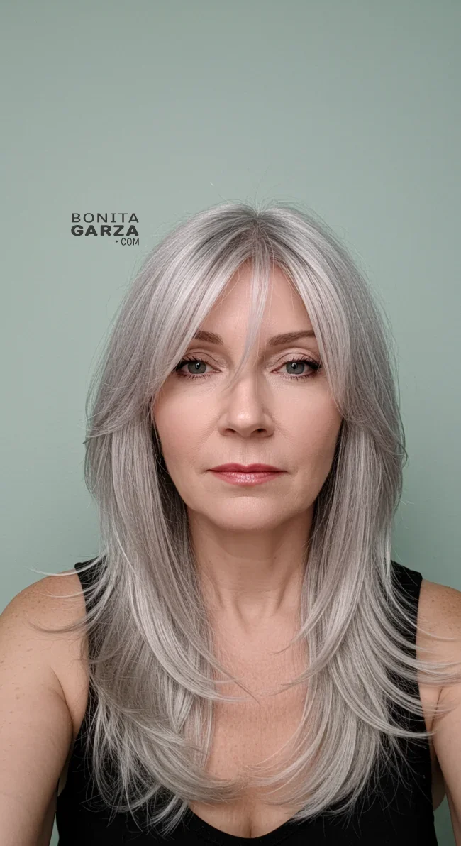 3. Elegant Long Layers with Curtain Bangs | 15 Chic Hairstyles With Bangs For Over 50