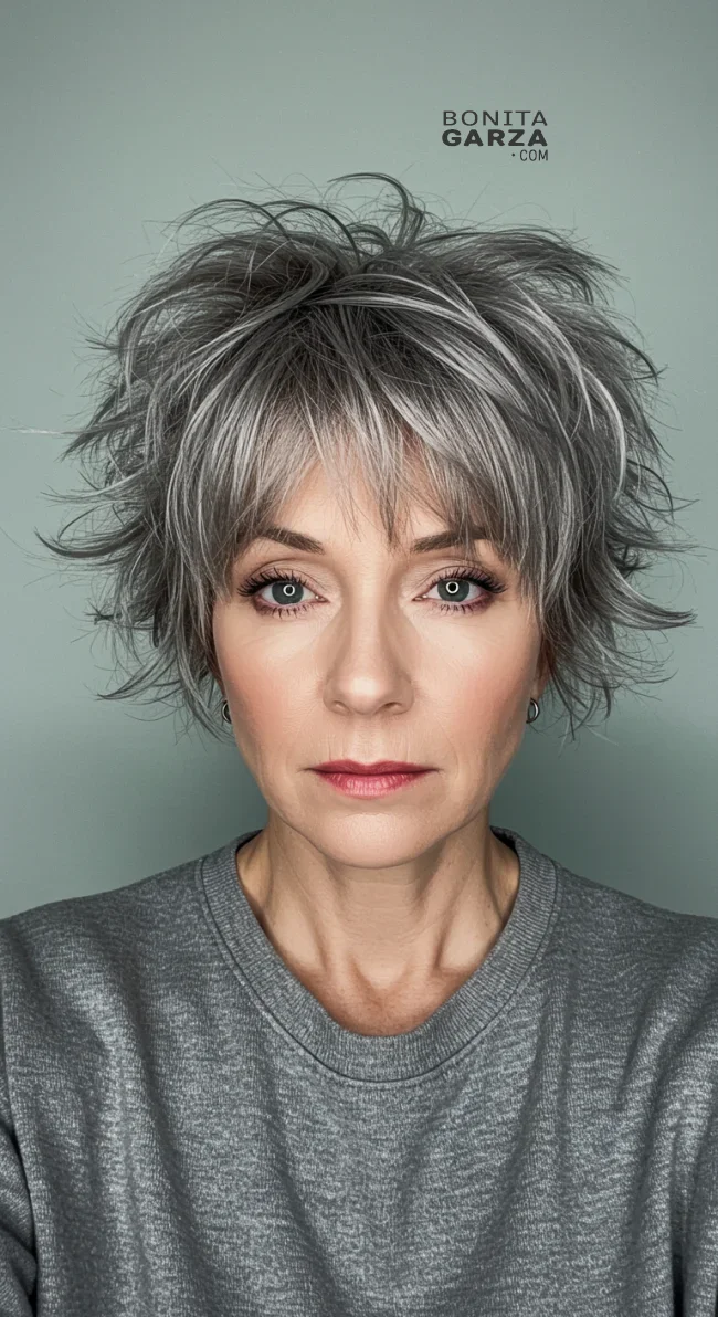 11. Textured Cut with Choppy Bangs | 15 Chic Hairstyles With Bangs For Over 50