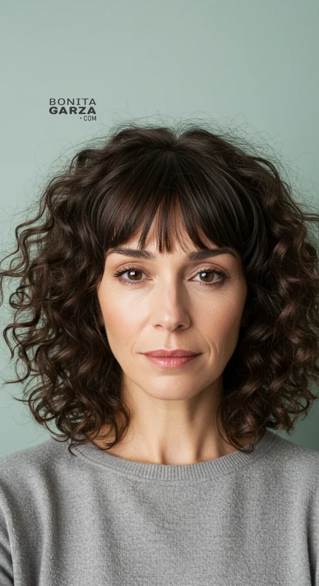 4. Soft Curls with Blunt Bangs | 15 Chic Hairstyles With Bangs For Over 50