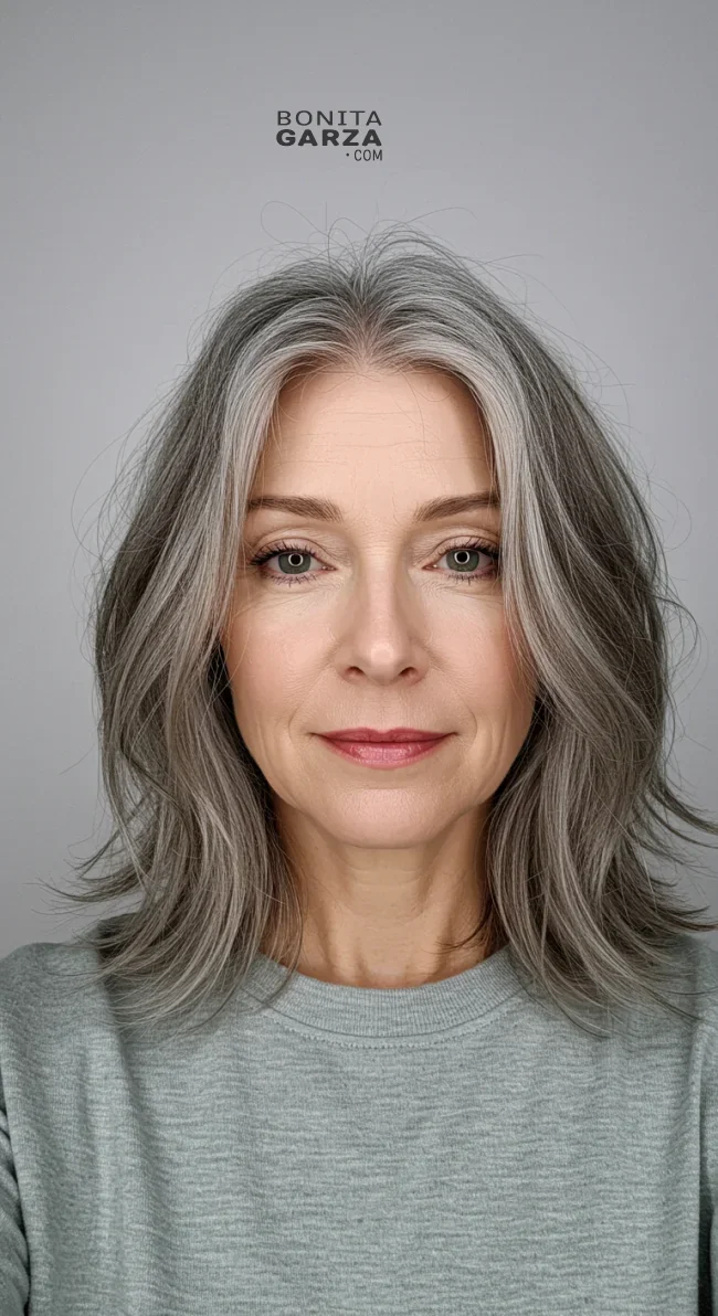 14. Medium-Length Cut with Wispy, Side-Swept Bangs | 15 Chic Hairstyles With Bangs For Over 50