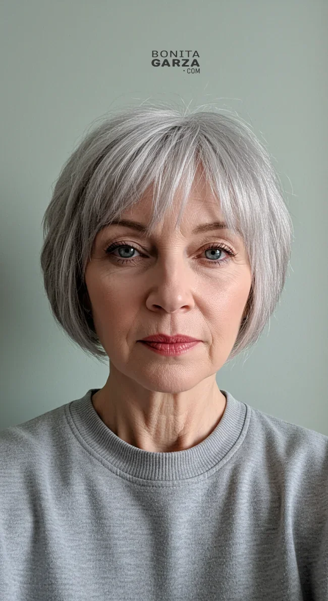 6. Short Layered Cut with Fringed Bangs | 15 Chic Hairstyles With Bangs For Over 50