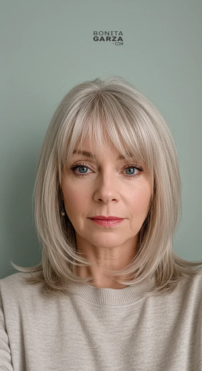 10. Subtle Layered Cut with Feathered Bangs | 15 Chic Hairstyles With Bangs For Over 50