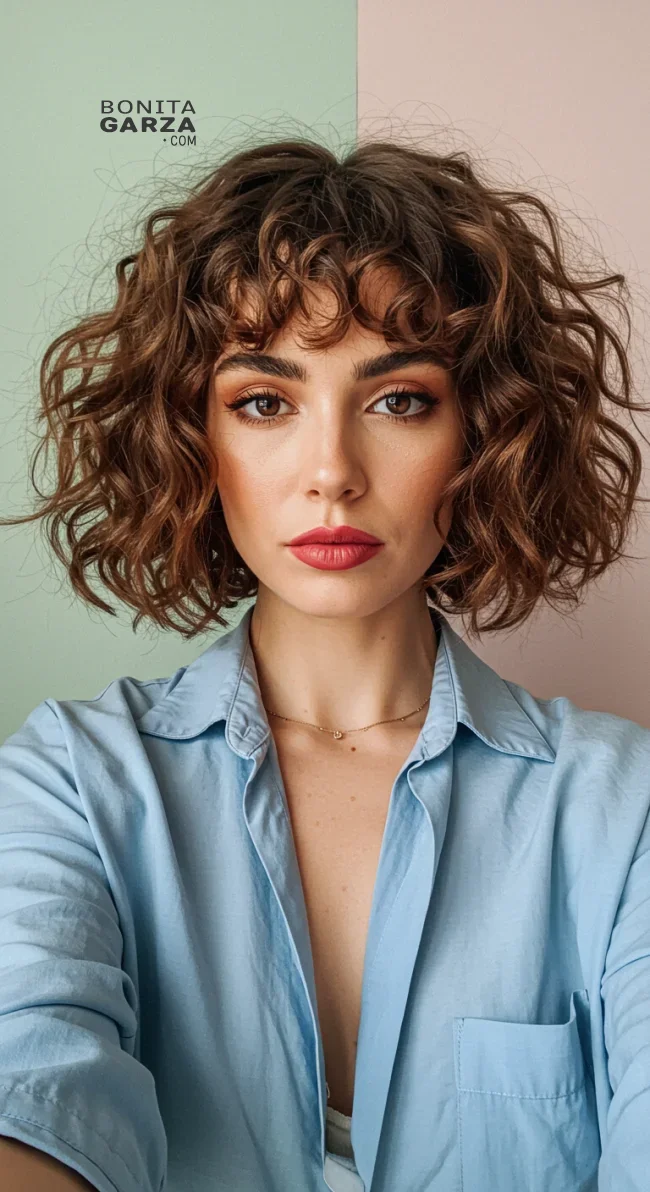 9. Curly Bob with Choppy Bangs | 15 Best Curly Hairstyles With Bangs For A Stunning Look!