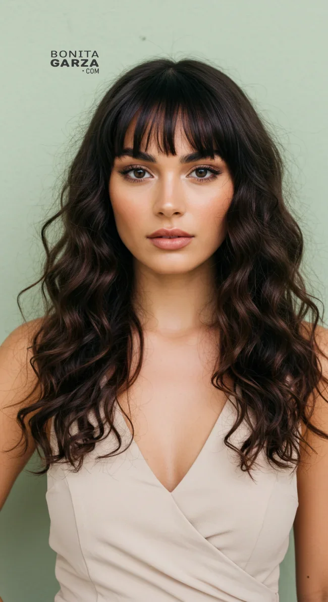 15. Loose Curls with Thick Bangs | 15 Best Curly Hairstyles With Bangs For A Stunning Look!