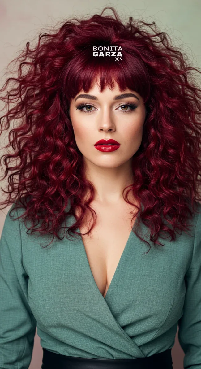 3. Curly Fringe with High Volume | 15 Best Curly Hairstyles With Bangs For A Stunning Look!