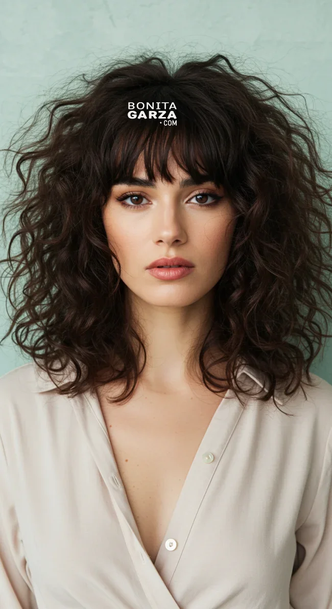 11. Curly Shag with Full Bangs | 15 Best Curly Hairstyles With Bangs For A Stunning Look!
