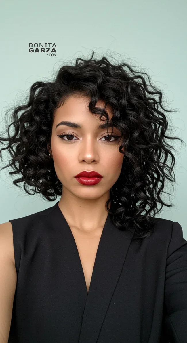 8. Curly Bangs with Asymmetrical Style | 15 Best Curly Hairstyles With Bangs For A Stunning Look!