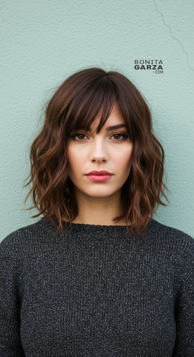 10. Side-Swept Wavy Bangs | 15 Chic Short Hairstyles For Thick Wavy Hair