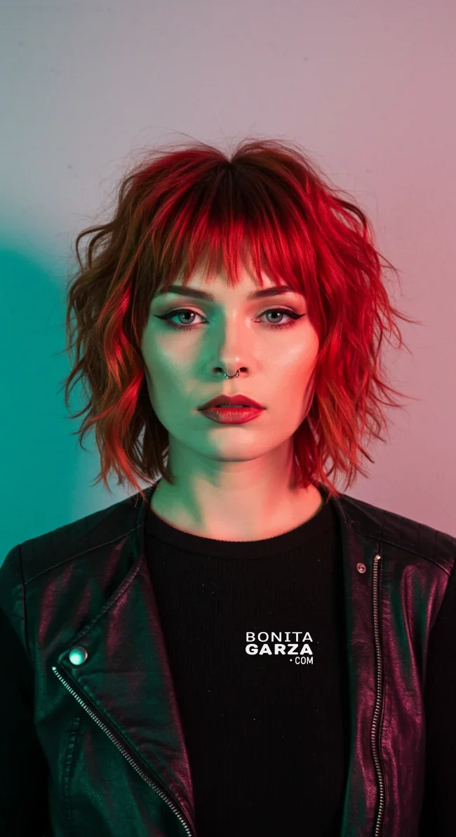 15. Edgy Wavy Shag with Bangs | 15 Chic Short Hairstyles For Thick Wavy Hair