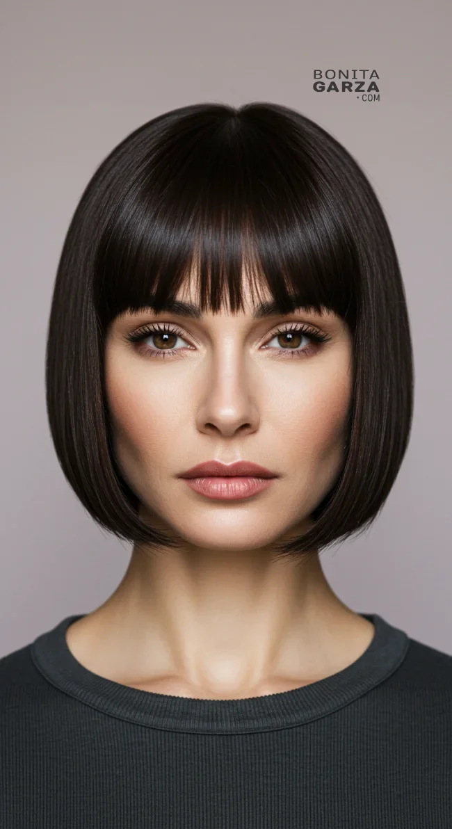 2. Curtain Bangs with a Sleek Bob | Astonishing Photos That Inspire You For Getting Bangs Over 40