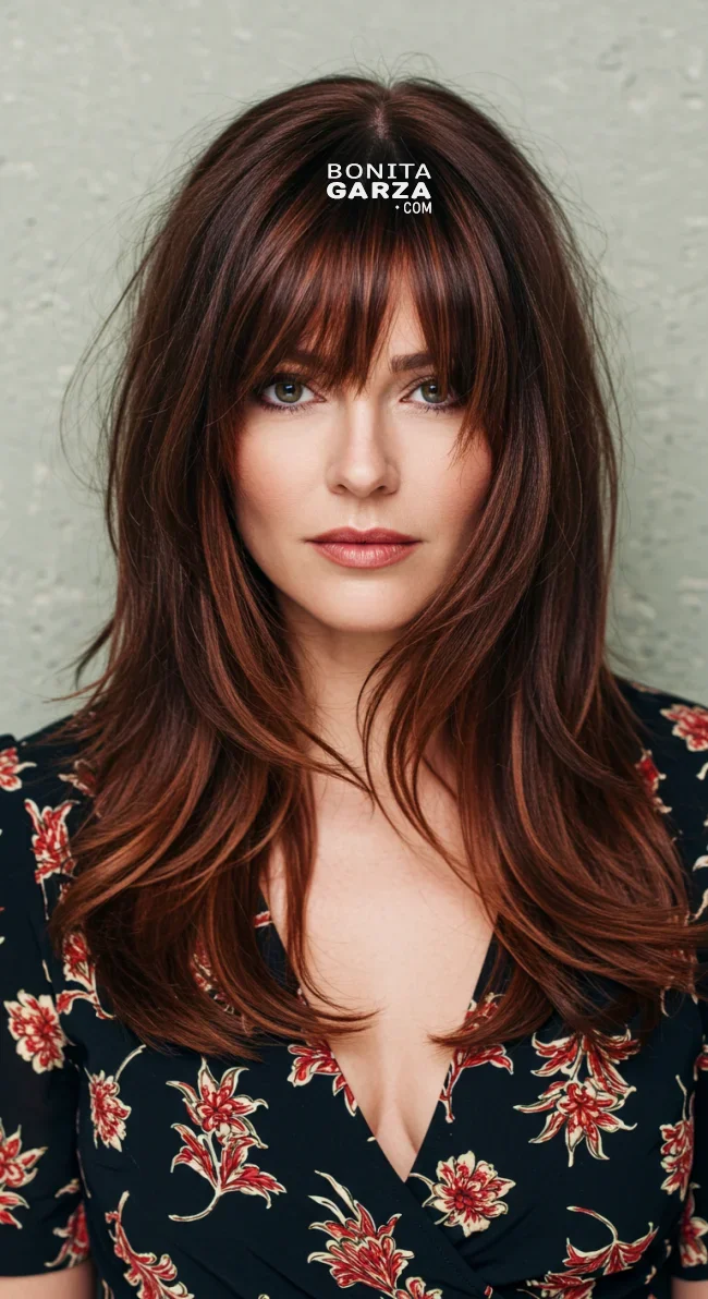 9. Wispy Curtain Bangs with a Long, Layered Cut | Astonishing Photos That Inspire You For Getting Bangs Over 40