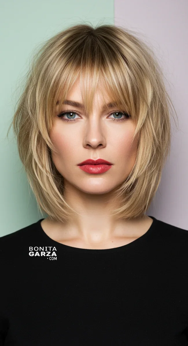 6. Feathered Bangs with a Medium-Length Cut | Astonishing Photos That Inspire You For Getting Bangs Over 40