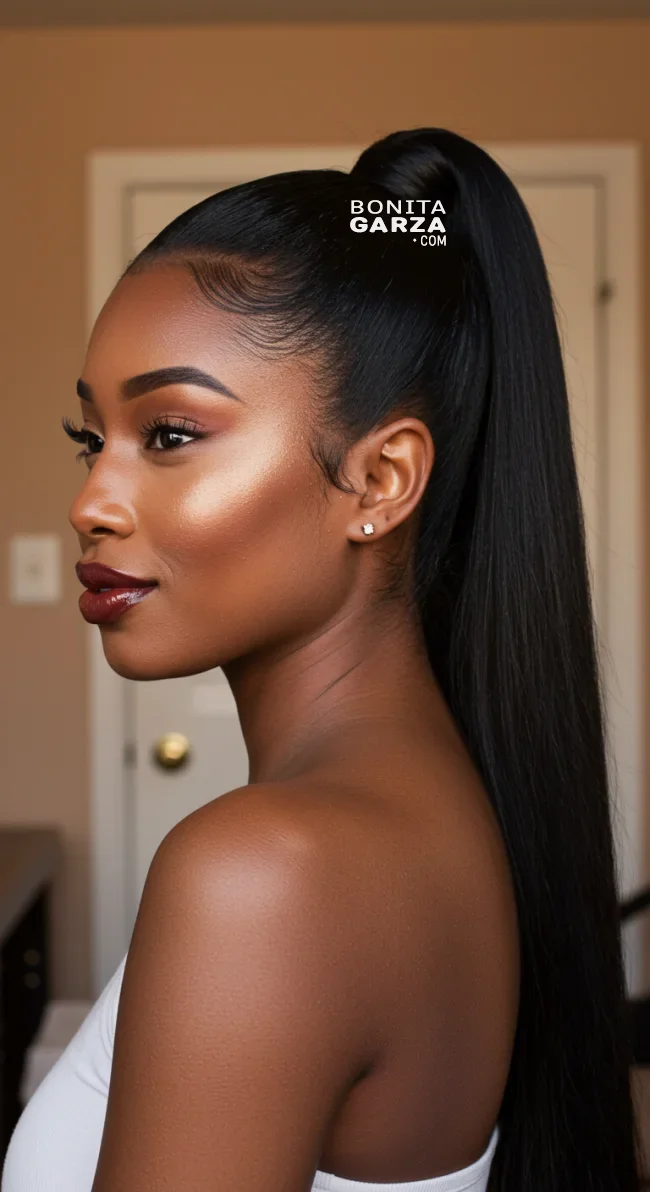 1. High Sleek Ponytail | Cute Ponytail Hairstyles For Black Girls: Embrace Your Natural Beauty