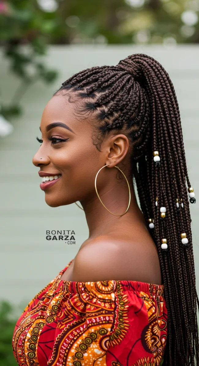 2. Braided Ponytail with Beads | Cute Ponytail Hairstyles For Black Girls: Embrace Your Natural Beauty
