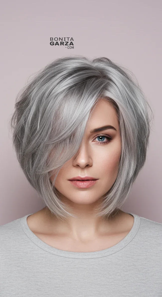 2. Silver Feathered Bob | Embrace The Elegance Of Short Gray Hairstyles - Chic And Timeless