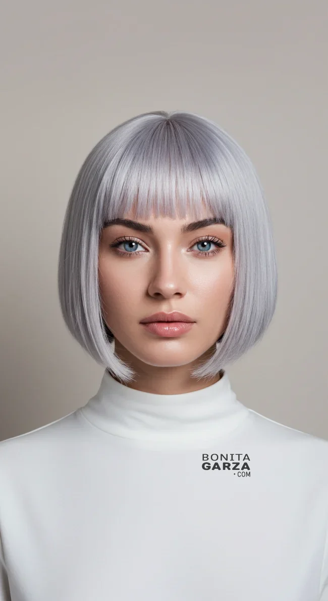 15. Classic Silver Bob with Blunt Bangs | Embrace The Elegance Of Short Gray Hairstyles - Chic And Timeless