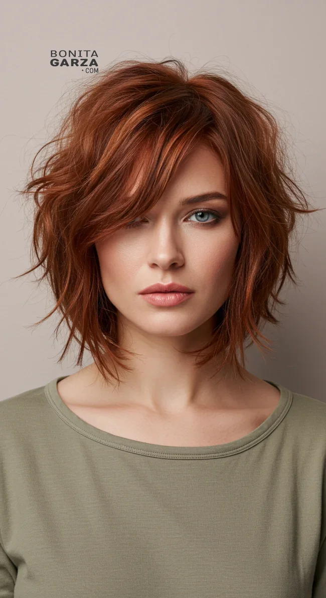 3. Textured Bob with Side-Swept Bangs | 15 Low-Maintenance Medium-Length Hairstyles With Bangs