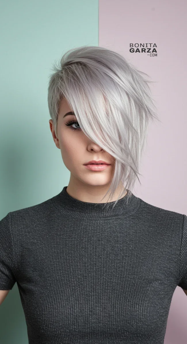 14. Modern Pixie-Inspired Medium with Long Bangs | 15 Low-Maintenance Medium-Length Hairstyles With Bangs