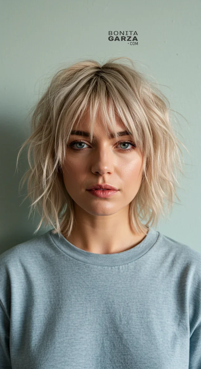4. Choppy Medium Cut with Fringed Bangs | 15 Low-Maintenance Medium-Length Hairstyles With Bangs