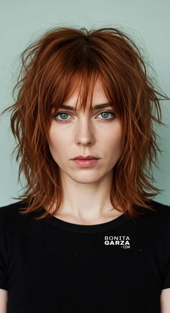 9. Shaggy Medium Cut with Layered Bangs | 15 Low-Maintenance Medium-Length Hairstyles With Bangs