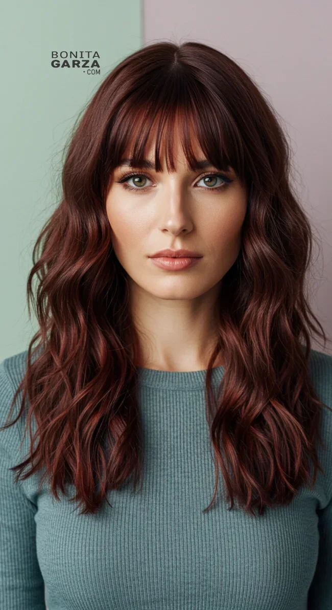 5. Wavy Medium Cut with Curtain Bangs | 15 Low-Maintenance Medium-Length Hairstyles With Bangs