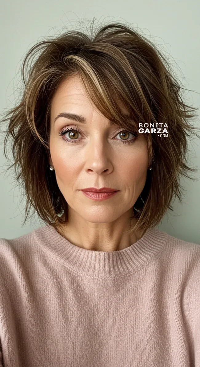 15. Choppy Lob with Highlights | 15 Best Haircuts For Women Over 60