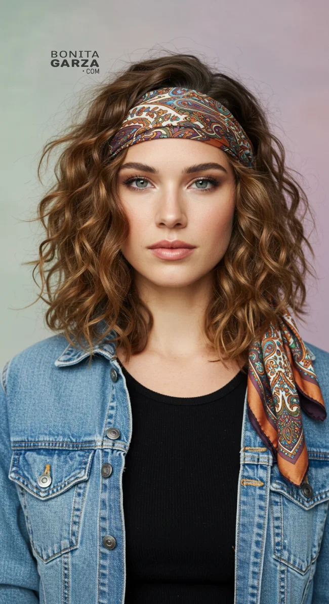 12. Loose Waves with a Scarf Tie | 15 Hairstyle Ideas Using A Scarf - Chic And Trendy