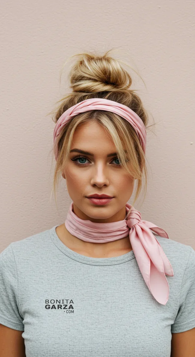 6. Messy Bun Wrap | 15 Hairstyle Ideas Using A Scarf - Chic And Trendy