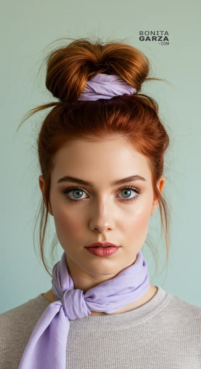 10. Top Knot with a Scarf | 15 Hairstyle Ideas Using A Scarf - Chic And Trendy