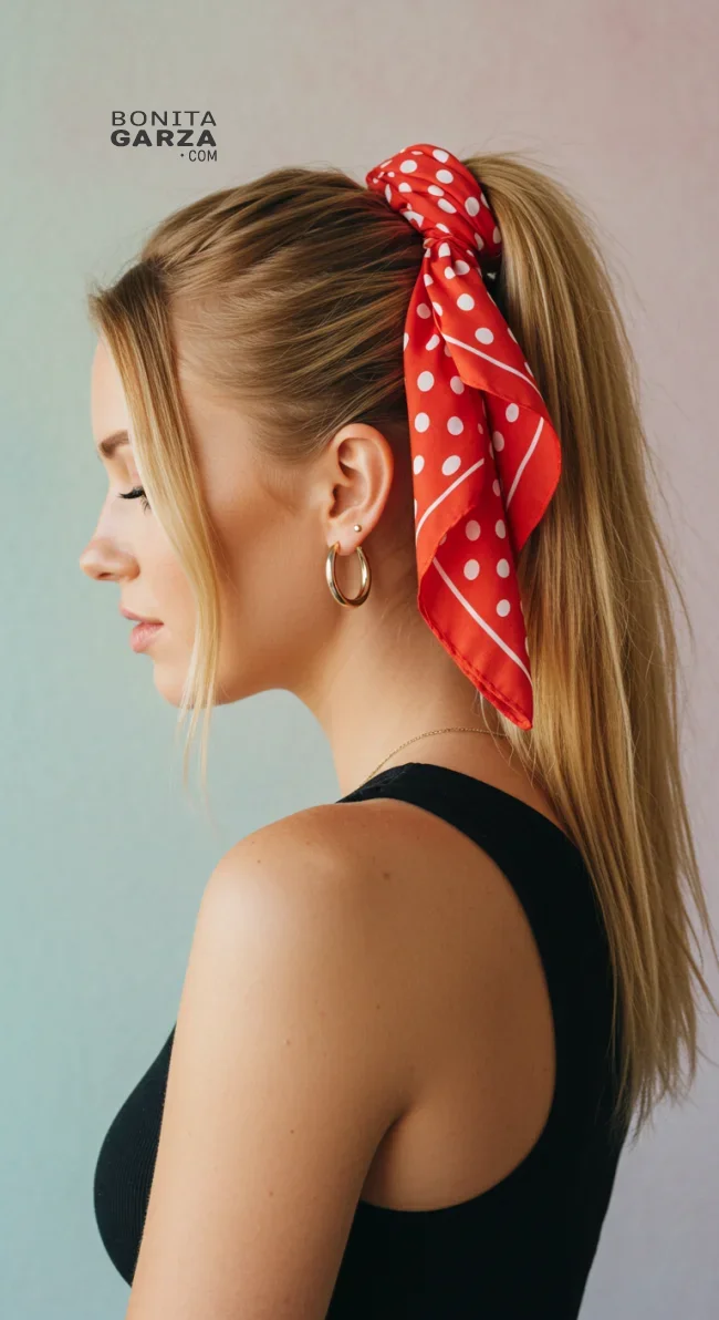 2. High Ponytail Wrap | 15 Hairstyle Ideas Using A Scarf - Chic And Trendy