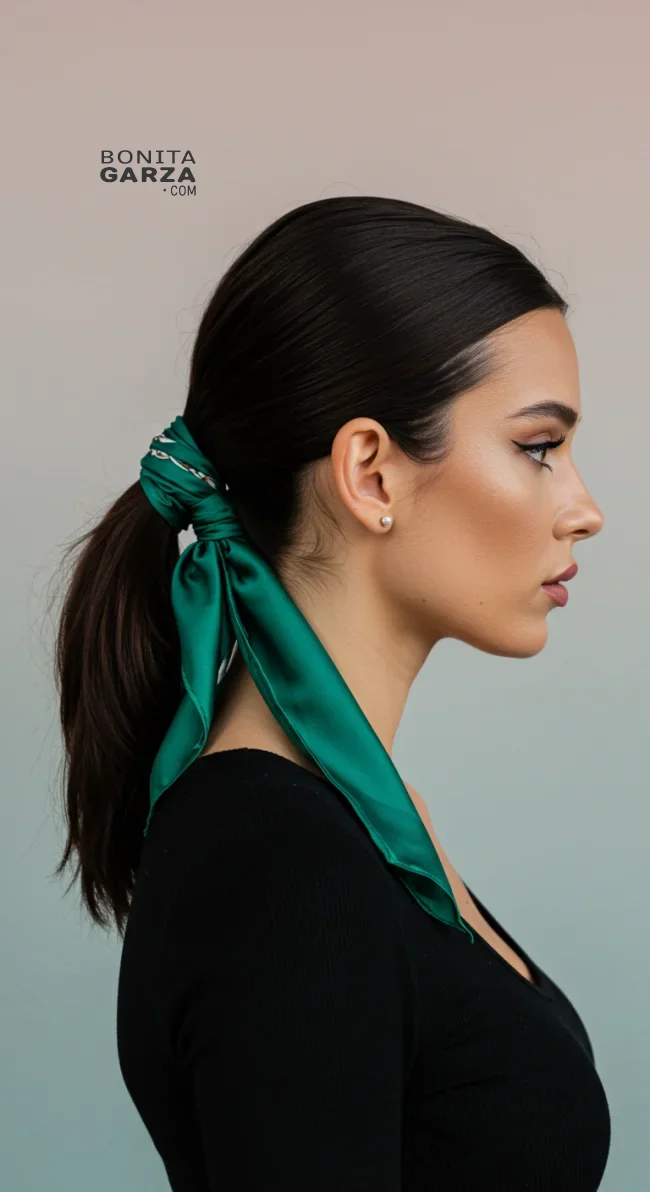 8. Scarf-Wrapped Low Ponytail | 15 Hairstyle Ideas Using A Scarf - Chic And Trendy