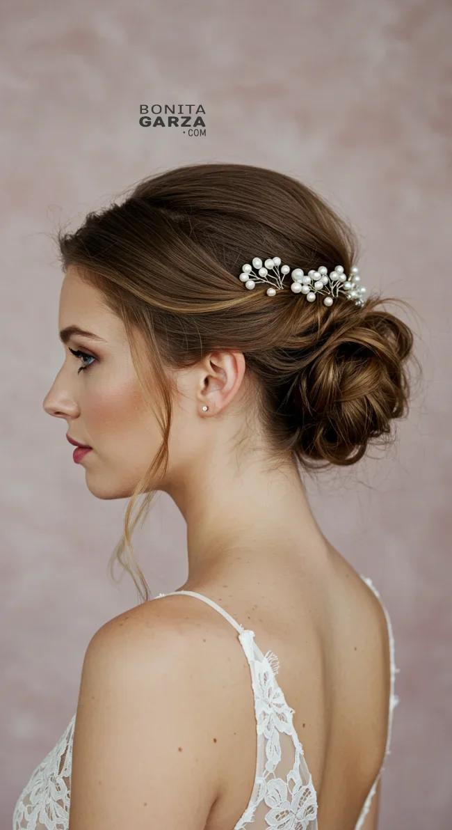 5. Messy French Twist with Pearl Details | Elegant Wedding Updo Hairstyles Featuring Pearl Hairpins