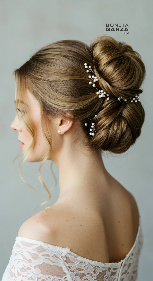 2. Romantic Loose Bun with Scattered Pearls | Elegant Wedding Updo Hairstyles Featuring Pearl Hairpins