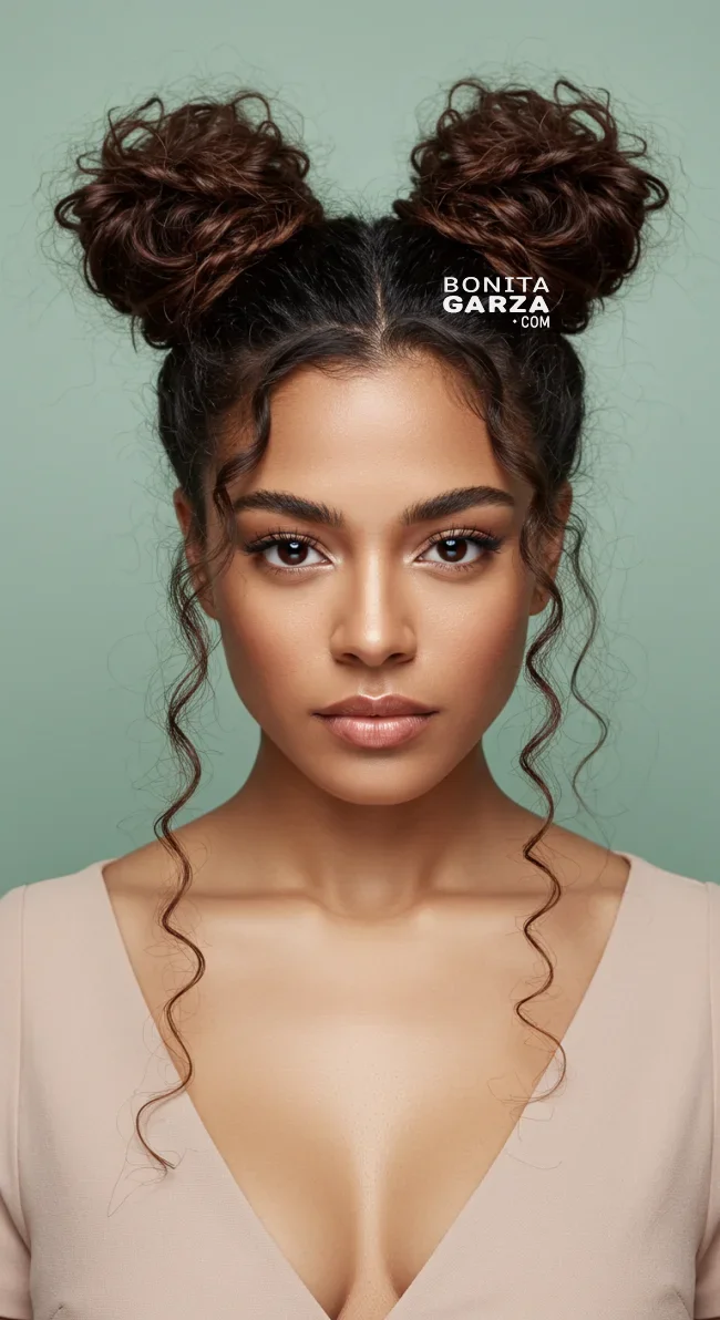 8. Curly Space Buns | 15 Amazing Hairstyles That You Can Do With Your Long Curly Hair