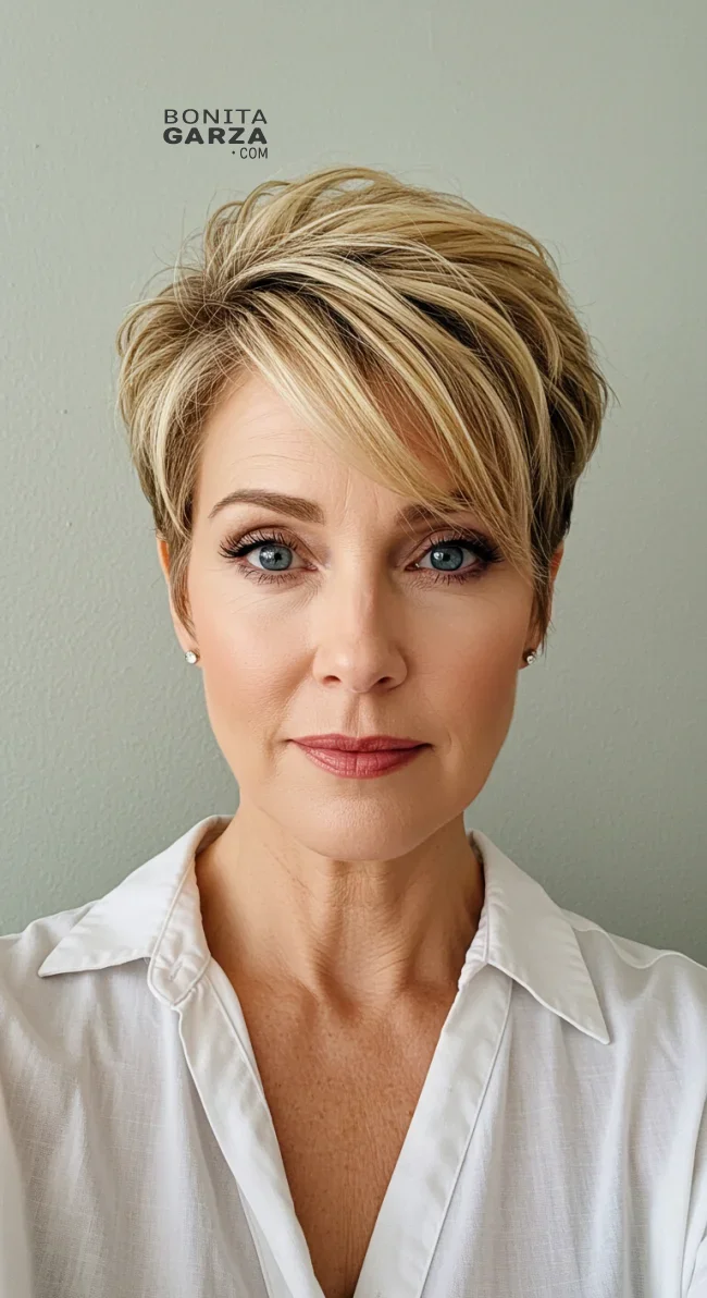 15. Layered Pixie with Highlights | Pixie Hairstyles For Women Over 50: Timeless And Trendy Styles