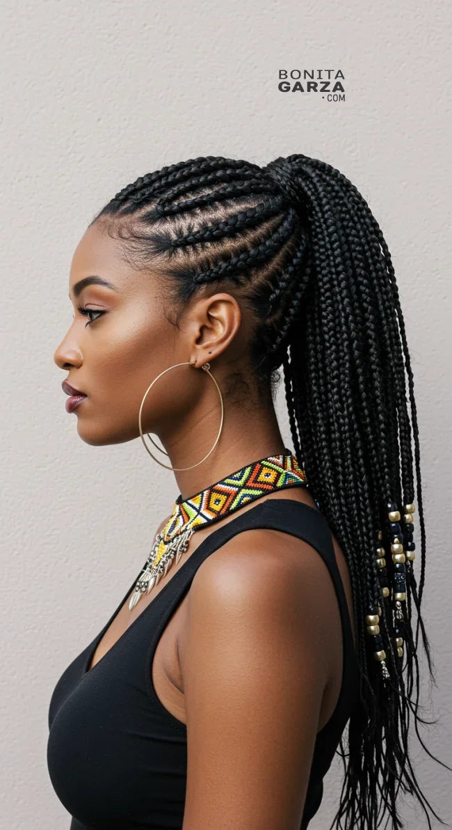 13. Braided Ponytail with Beads | 15 Stunning Ponytail Hairstyles For Black Women