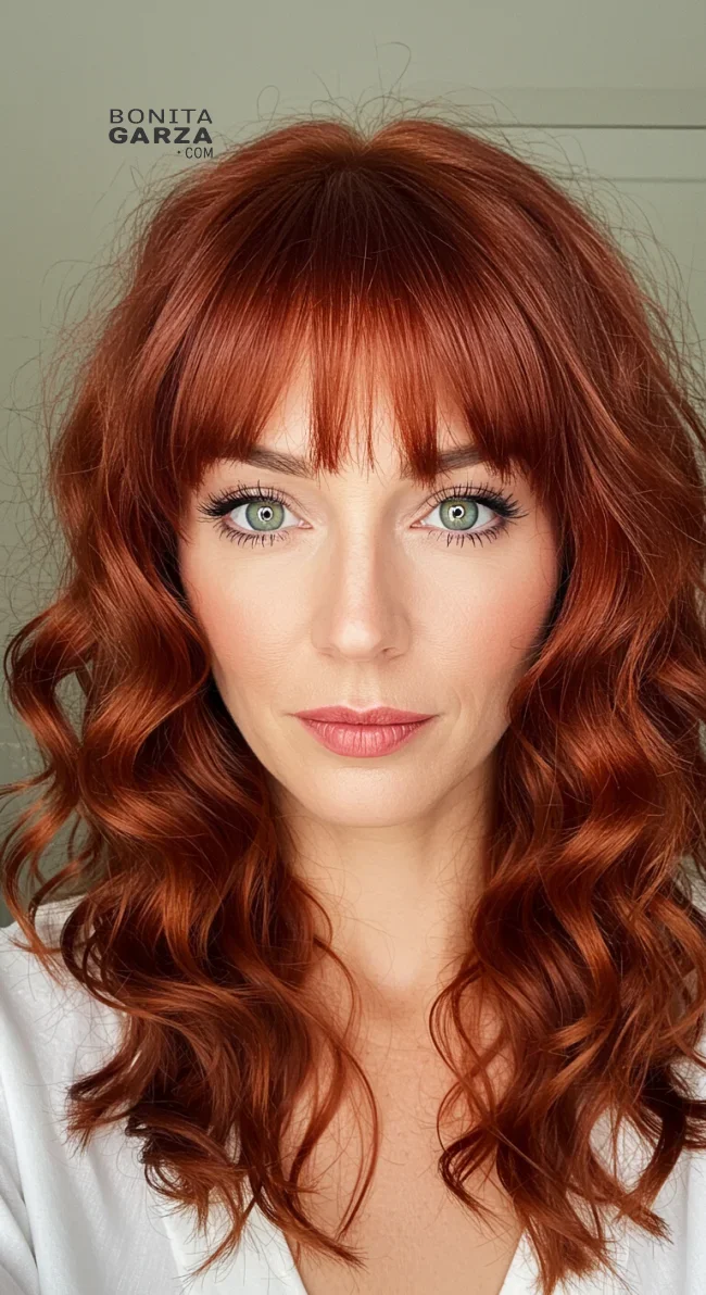 9. Side-Swept Bangs with Voluminous Curls | Hairstyles That Make You Look Younger Without Botox