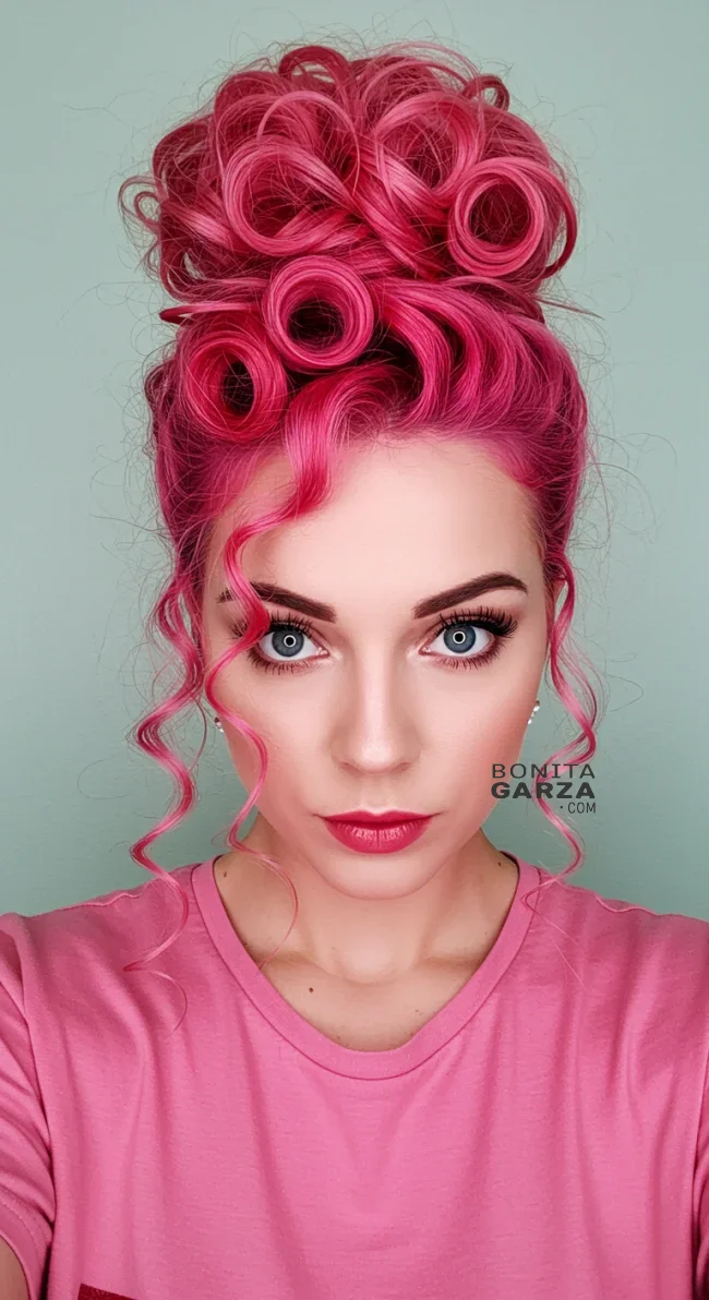 3. Elegant Curly Updo | Pretty In Pink: Curly Hairstyles To Rock Your Pink Hair!