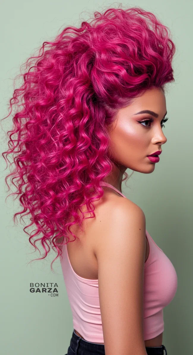 13. Curly Ponytail with a Twist | Pretty In Pink: Curly Hairstyles To Rock Your Pink Hair!