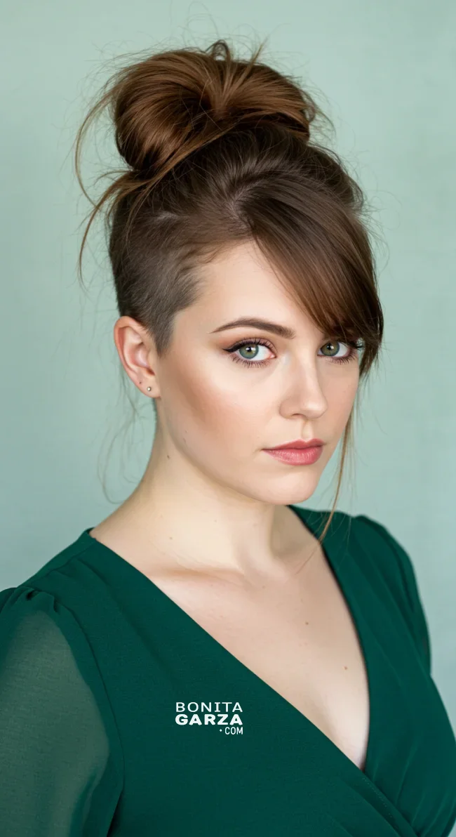 12. Messy Bun with Shaved Sides | Explore Long Hair With Shaved Sides Hairstyles