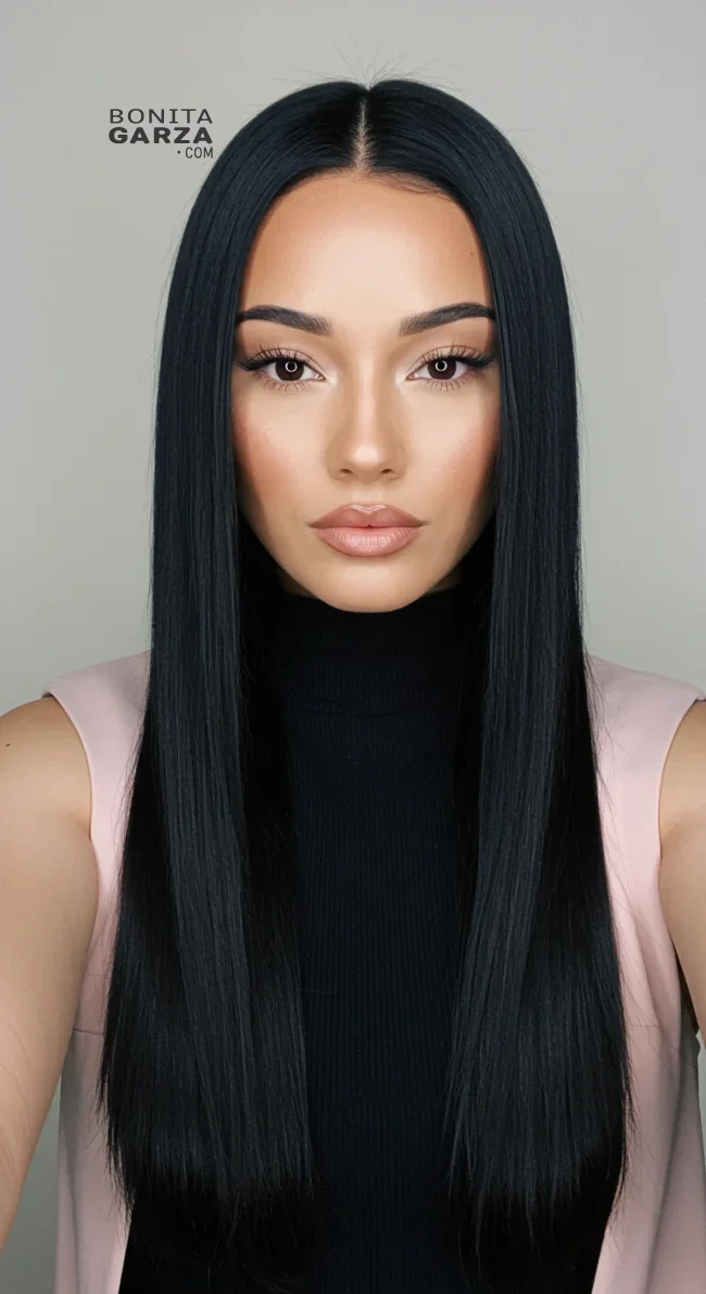 5. Sleek Straight Hair with Middle Part | Chic Long Hairstyles For Women Over 40